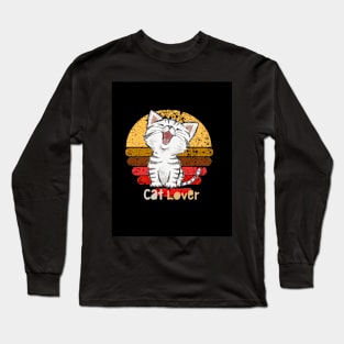 Cat Lover Retro Cat Design Black Long Sleeve T-Shirt